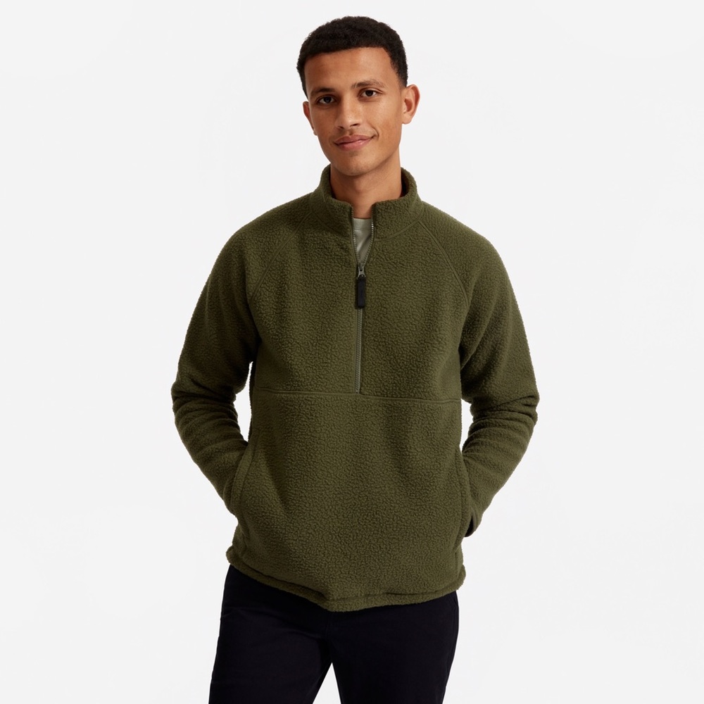 Men’s Everlane ReNew Fleece Half Zip in Dark Forest Small